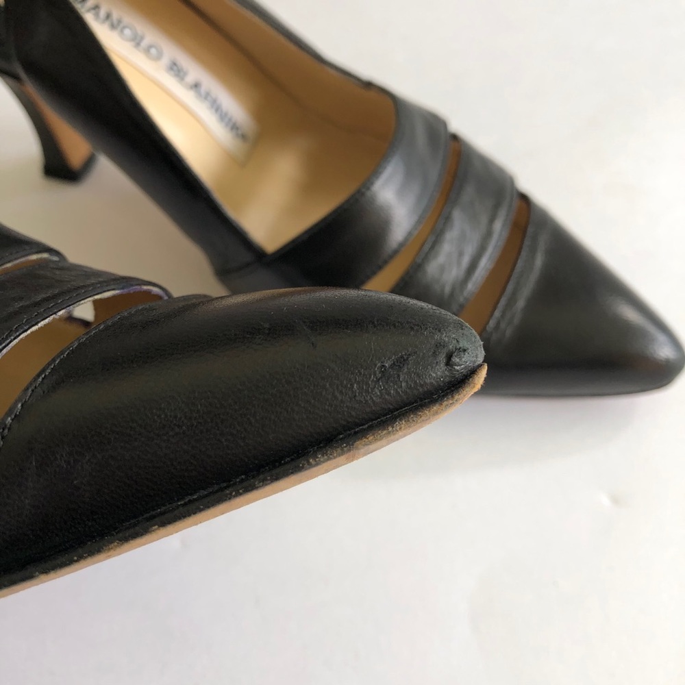 Manolo Blahnik Leather Pointed Toe Slingback Pumps - Picture 9 of 10